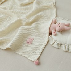 ChezBebe 莫代爾華夫格紋嬰兒毯, 兔子款 粉色