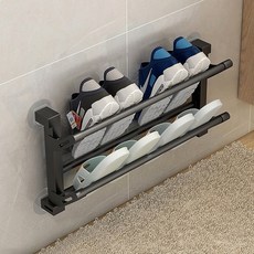 Ju and Ji 折疊式壁掛省空間鞋櫃收納架 2層, 1個, 黑色