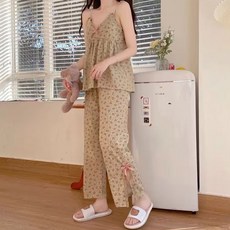 2'nd Pink 女性涼感花朵派對細肩帶睡衣上下套裝 718