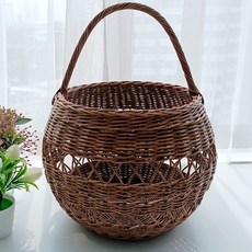 藤編小舖 高級藤製球形圓形野餐藤籃 N005H, 1個, 棕色