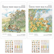 TESEUM 泰迪熊 2023 年月事記事本 L 2 件 + 貼紙 4 件套 C, 野餐、鮮花（策劃人）