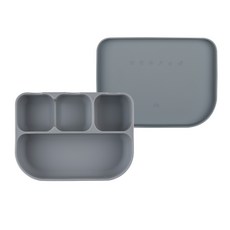 inui Bebe Tom Tom矽膠防滑分隔餐盤, 藍灰色