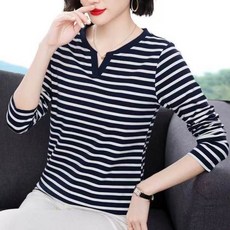 소니오 여성용 스트라이프 브이넥 데일리 티셔츠
