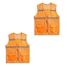 패션공감 반사판 작업 심플 메쉬 조끼, 오렌지, 2개