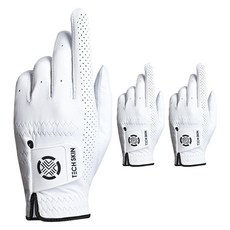 TECH SKIN 男用羊皮精英合身高爾夫手套左手用, 3個, 白色