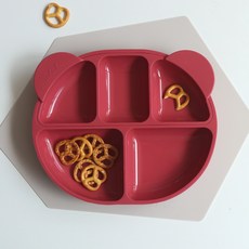 ade.l 孩童矽膠餐盤組, 珊瑚紅, 3格餐盤(大)+3格餐盤(小)