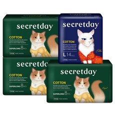secretday Cotton棉質蝶翼型衛生棉 夜用超長型(43cm) 8片入 3包+大(29cm) 14片入, 1組