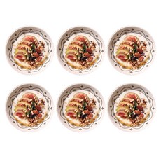 五體安息日巴洛克裝飾陶瓷麥片碗餐盤大碗碗 13.8cm, 乳霜, 6個