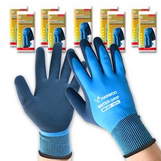 HANWOO 水感抓握 乳膠塗層 防水手套 HW-207, 藍色, 10組