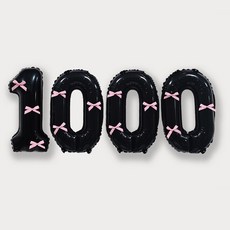 올리브파티 숫자 풍선 + 발레코어 리본 12p 기본 세트, 블랙(숫자풍선1000), 핑크(리본), 1세트