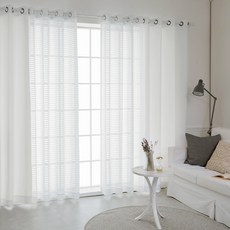 CARREDECO Dimanche 遮光窗簾 2p + Coco格紋蕾絲窗簾 2p 套組 長窗窗簾, 白色