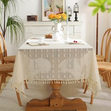 MA 流蘇亮點蕾絲桌布, 150 x 100 cm, 圓形
