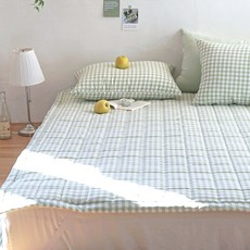 루시드슬립 국내산 부드러운 드림체크 고정밴드 침대패드, 애플 그린