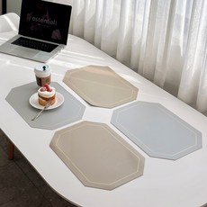 BRIVIEW Nordic PU 雙面餐墊 AA-011 4 件套, 灰色, 米色, 43 x 30 厘米