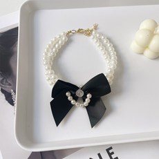 Wavy Days 寵物伊芙蝴蝶結墜飾串珠項鍊, 1個, 黑色