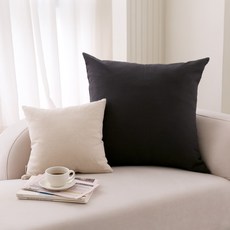 FORHOME 手工摩卡亞麻大型靠墊套 不含枕芯, 墨黑色