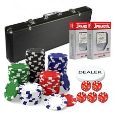 Huni Gamble Clear Fresh 彩色芯片 500p + 鋁黑色外殼 + JPNAROYAL 卡 2p + 經銷商芯片 + 鑰匙 2p + 骰子 5p 套裝, 白色+藍色+紅色+綠色+黑色(籌碼)