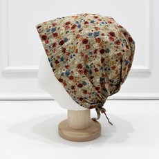 Bareunliving 碎花棉質廚房頭巾帽 DK-09, 米色, 1個