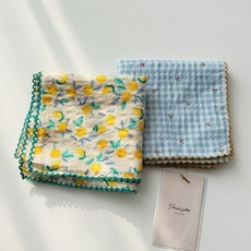 Vavisoo Heu 櫻桃格紋蕾絲手帕圍巾 2件組