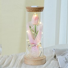 윰스 조화 기념일 생일선물 튤립 LED 꽃다발, 파우더핑크, 1개