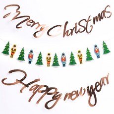 PARTYHAE 新年快樂文字掛飾+聖誕快樂文字掛飾+聖誕樹胡桃鉗士兵圖案掛飾, 玫瑰金（Garland 新年快樂，聖誕快樂）