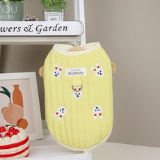 파스텔펫 반려동물 자수 퀼팅 양털조끼, 옐로우, 1개