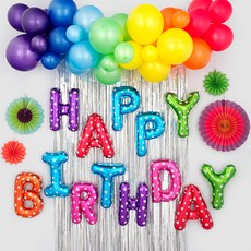 PartyPang 生日派對裝飾套組 Happy Birthday 彩虹雲朵氣球, 1個, 混合色