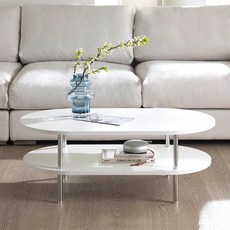 베이지메이트 어반 1200 2단 레이어 타원형 거실 쇼파 테이블 보드형 방문설치, 화이트