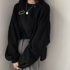 안다로미 여성용 박시 루즈핏 데끼 크롭 맨투맨