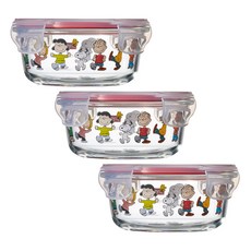 Corelle Brands 康寧餐具 Pyrex Snoopy圓形耐熱玻璃保鮮盒 380ml 紅色膠條款, 單品, 3個
