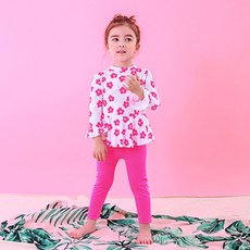GOING KIDS 童款花朵喇吧長袖泳衣+內搭長泳褲