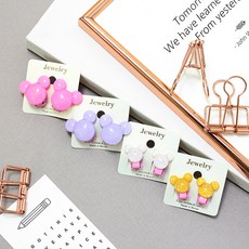 孩童小熊夾式耳環4件組