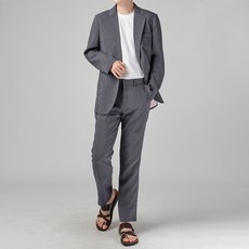 Bareu 男士亞麻外口袋單釦基本款西裝套裝 BU3002