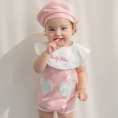베이비블리 바비 바디슈트 + 카라 턱받이 세트