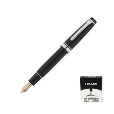 SAILOR 寫樂 質感鋼筆+卡式墨水管 12入, F, 黑色（鋼筆），黑色（墨水）