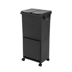 프랑코 원터치 밀폐형 스탠드 분리수거함 50L, 블랙, 1개