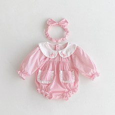 스타도어 유아용 리본카라 프릴 긴팔수트 + 헤어밴드 세트