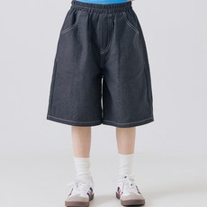 vavkids 青少年兒童款靛藍色縫線短褲