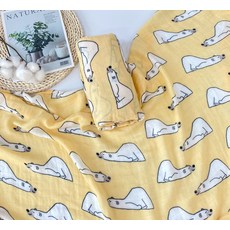 LuxuryBaby 嬰幼兒用雙層竹纖維紗布毯, 黃色小熊