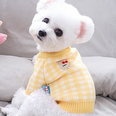 Hanbyul Nara 狗狗可愛小泰迪格紋毛衣, 黃色
