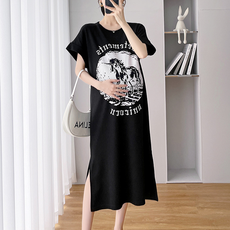 스타 시크 블랙 프린팅 임산부 원피스