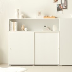 룸앤디 스르륵 4단 1200 상부오픈형 일반형 슬라이딩 미닫이 슬림 수납장 방문설치, 화이트