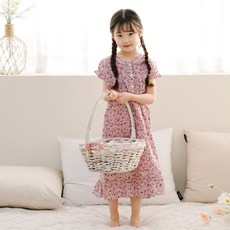 JJiniya 女童學生透氣花朵60支純棉短袖連身裙睡衣