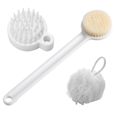 블랙조인 각질 제거 바디브러쉬 + 샴푸브러쉬 + 샤워볼 세트, 화이트(바디브러쉬, 샴푸브러쉬), 샤워볼(랜덤발송), 1세트