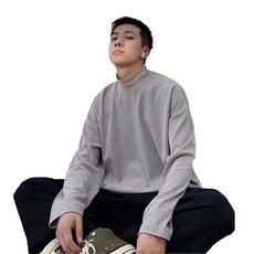 Lihong 男款寬鬆版型半高領長袖T恤