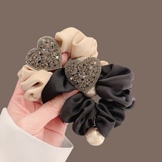 KHOOMIE 女性愛心水鑽髮圈 高級馬尾髮繩 2件組 6W0132