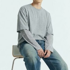 콘피아르 남성용 스트라이프 레이어드 일체형 크롭 긴팔 티셔츠 TC10405