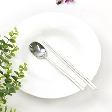 韓國製 Daniel 全不鏽鋼半霧光湯匙筷子組, 銀色, 湯匙 + 筷子, 1套