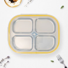 RAONNURI Well-made 全不鏽鋼4格密封餐盒, 密封餐盒 + 蓋子, 黃色
