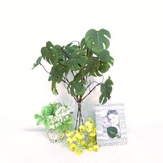 Marsh Marigold 鐵絲龜背芋人造植物枝 66cm 2入, 綠色, 2個